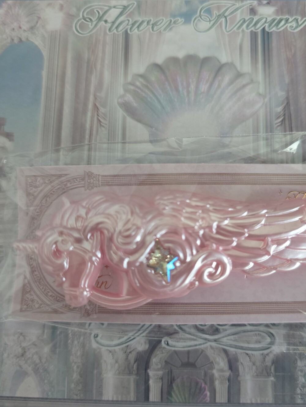 Flower Knows Knight Unicorn Collection 1 Pcs Hair Clip Pink Crystal. New